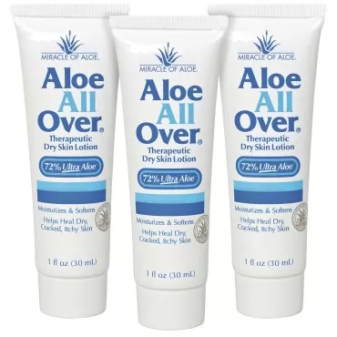 Miracle of Aloe Aloe All Over Super Moisturizing Dry Skin Lotion (3-Pack, 1 oz) - Made with 72% UltraAloe Aloe Vera Gel. Safe for Everyone: Men, Women, Kids. Restores Dry Skin Fast