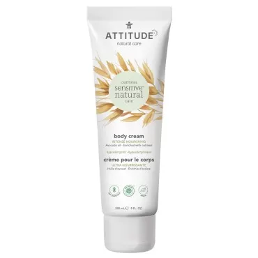 ATTITUDE Body Cream for Sensitive Skin with Oat, EWG Verified, Dermatologically Tested, Vegan, Avocado Oil, 8 Fl Oz