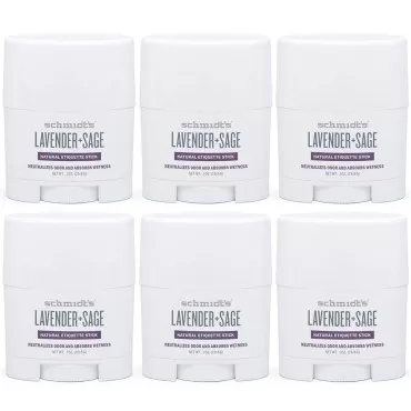 Schmidt's Natural Deodorant For Odor Protection Lavender + Sage Free of Aluminum Salts Travel Size 0.7 oz / 19.8 g (Pack of 6)