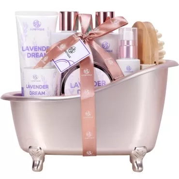 Gifts for Women, Spa Luxetique 8 Pcs Lavender Self Care Gifts for Women with Bubble Bath Shower Gel Body Cream Body Scrub Body Oil Scented Candle Bath Bomb,Birthday Gifts for Her