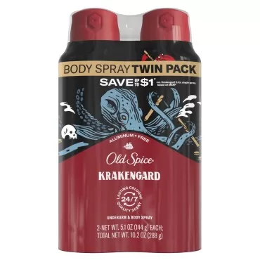 Old Spice Aluminum Free Body Spray for Men, Krakengard, 5.1 Oz (Pack of 2)