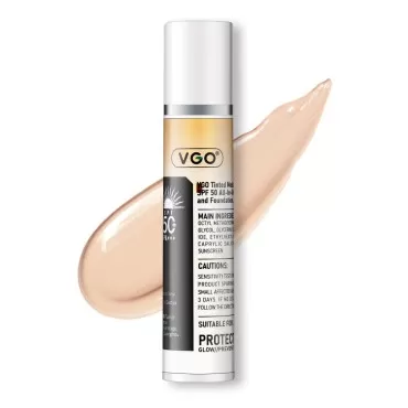 VGO Tinted Sunscreen with SPF 50, Hydrating Face Sunscreen Moisturizer Foundation Universal Face Sun Cream Makeup Against UVA and UVB Rays, 50ml / 1.7oz