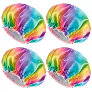 mikimini 4 Pack Shower Cap for Women, Reusable Shower Cap, Double Waterproof Hair Cap for Shower, Soft PVC Lining Bath Cap X-Large Pack of 4