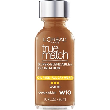 L'Oreal Paris Makeup True Match Super-Blendable Liquid Foundation, Deep Golden W10, 1 Fl Oz,1 Count