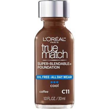 L'Oreal Paris Makeup True Match Super-Blendable Liquid Foundation, Coffee C11, 1 Fl Oz,1 Count