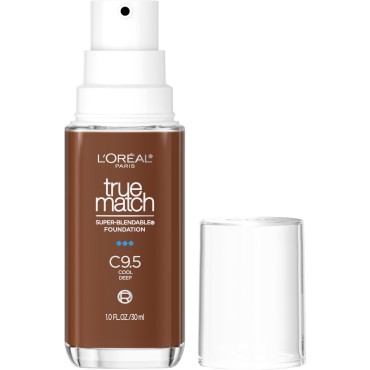 L’Oréal Paris True Match Super-Blendable Foundation, Medium Coverage Liquid Foundation Makeup, C9.5, Deep, 1 Fl Oz