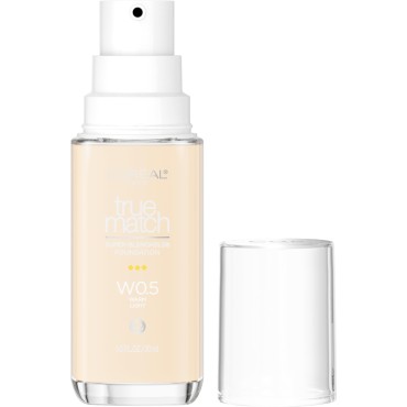 L’Oréal Paris True Match Super-Blendable Foundation, Medium Coverage Liquid Foundation Makeup, W0.5, Light, 1 Fl Oz