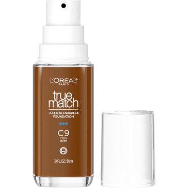 L’Oréal Paris True Match Super-Blendable Foundation, Medium Coverage Liquid Foundation Makeup, C9, Deep, 1 Fl Oz