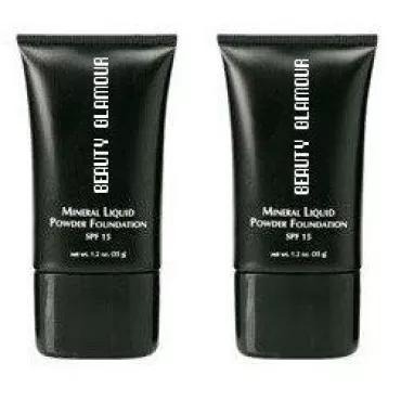 Mineral Liquid Powder Foundation SPF 15/1 Oz. Hypoallergenic - For All Skin Types By Beauty Glamour - 2 Pack