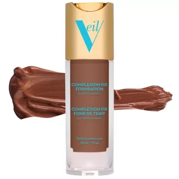 Veil Cosmetics Complexion Fix Liquid Foundation - Buildable Coverage - Water-Resistant, Hypoallergenic, Oil-Free, Cruelty-Free & Vegan - Lightweight & Brightening - All Skin Types (5P Deep Pink)