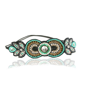 Endless Beauty Bands Gatsby Peacock Oval Beaded Rhinestone Headband#8 Elastic Stretch Headwrap with Style Guide 20 Differnt Ways to Wear