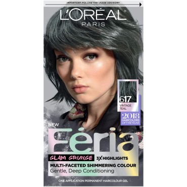 L'Oreal Paris Feria Multi-Faceted Shimmering Permanent Hair Color, 617 Vintage Teal, Pack of 1, Hair Dye