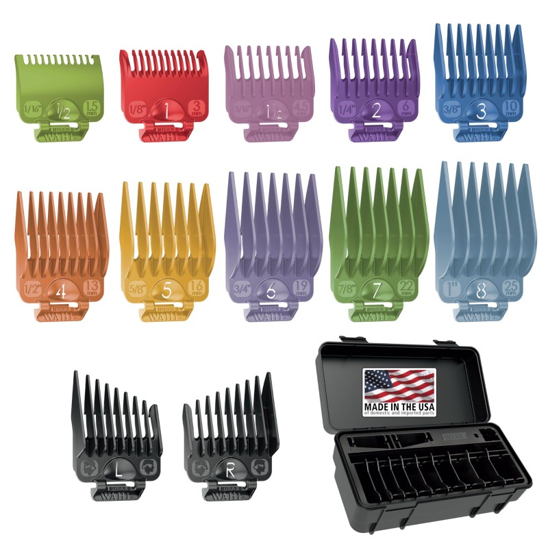 Wahl Clipper Genuine Secure-Fit™ Guide Comb Set with Hair Clipper Guard Organization Caddy, 12 Full Size Attachment Guards from 1/16” to 1” for Increased Cutting Performance - 3291,