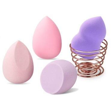 Korintin 5 Pcs Makeup Sponge Set, 4 Pieces Make Up Sponge with 1 Holder, Beauty sponges, Makeup Blender for Face, Perfect for Foundation, Powder, and Blending - Includes Holder for Easy Storage!