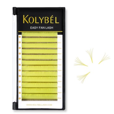 KOLYBEL Colored Volume Lash Extension Thickness 0.07 mm C D Curl 8-15 Mixed Tray Auto Blooming Easy Fan Lashes Yellow Eyelash Extension Self Fanning Lashes (Yellow,0.07-D-8-15)