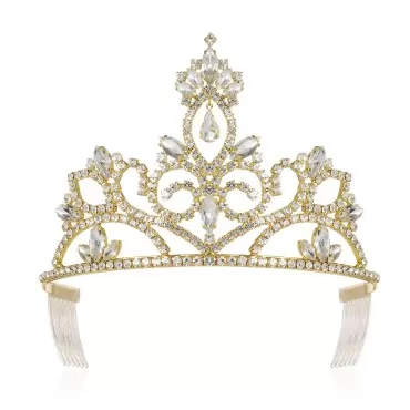 DcZeRong Women Birthday Queen Tiara Crown Prom Crown Gold Pageant Tiaras Gold Rhinestone Tiaras Gold Prom Tiaras Bridal Wedding Crowns Tiara