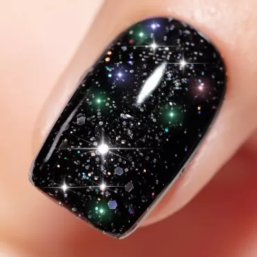 YTD Likomey Gel Nail Polish,15ml Sparkling Colorful Chunky Black Glitter Soak Off UV Nail Gel Varnish Polish,Shiny Salon Home DIY Manicure,CS024