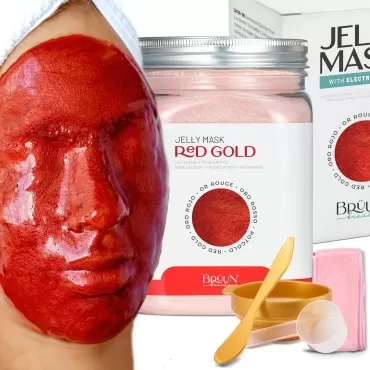 BRÜUN Jelly Mask Jar Red Gold Lactic AC AHA Peel-Off Face Care Rubber Mask | 23 fl oz Skin Care Moisturizing Gel Mask Jar Spa Set