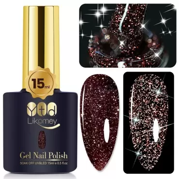 YTD Likomey Reflective Glitter Gel Nail Polish,15ml Brown Flash Diamond Shimmer Gel Polish,Sparkly Shiny Salon Manicure UV Nail Gel Varnish,SZ014