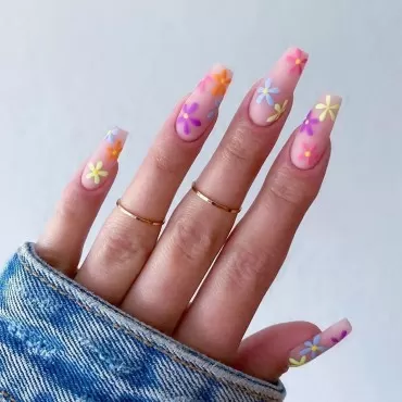 Vaveah 24 Pcs Matte Press on Nails Coffin with Glue, Extra Long False Nails for Women (Cute Flower)