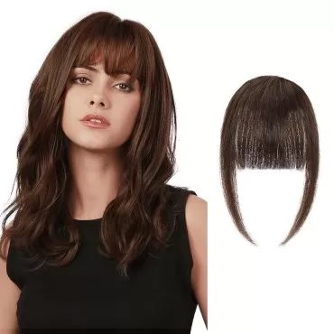 FLUFYMOOZ Clip in Bangs 100% Human Hair, Bangs Hair Clip Extensions, Clip on Bangs Wispy Bangs French Bangs Fringe with Temples Hairpieces for Women, Fake bangs for Daily Wear(French Bangs Mocha Brown