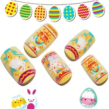 Easter Press on Nails Short Oval Rabbit and Egg-Square