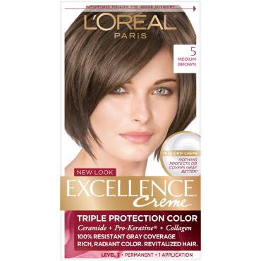 L'Oreal Excellence Triple Protection Color Creme, Medium Brown Natural 5 (Pack of 3)