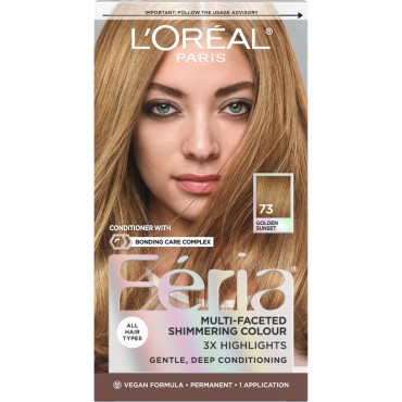 L'Oreal Paris Feria Multi-Faceted Shimmering Permanent Hair Color, 73 Golden Sunset (Dark Golden Blonde), Pack of 1, Hair Dye