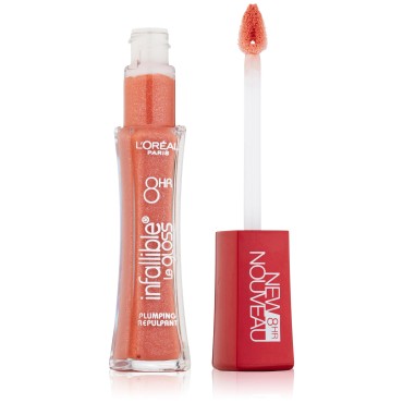 L'Oreal Paris Infallible 8HR Plumping Lip Gloss, Pink, 0.21 Ounces