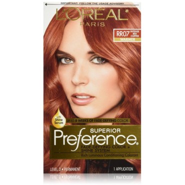 L'Oreal Paris Superior Preference Fade-Defying + Shine Permanent Hair Color, RR-07 Intense Red Copper, Pack of 1, Hair Dye