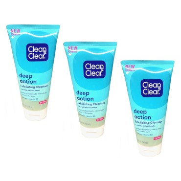 Clean & Clear Oil-Free Deep Action Exfoliating Facial Scrub, Cooling Daily Face Wash With Exfoliating Beads for Smooth Skin, Cleanses Deep Down to the Pores to Remove Dirt, 5 Fl Oz (Pack of 3)