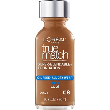 L'Oreal Paris Makeup True Match Super-Blendable Liquid Foundation, Cocoa C8, 1 Fl Oz,1 Count