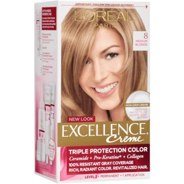 Excellence Creme Pro - Keratine # 8 Medium Blonde - Natural by L'Oreal for Unisex - 1 Application Hair Color