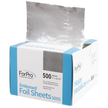 ForPro Embossed Foil Sheets 500S, Aluminum Foil, Pop-Up Dispenser, for Hair Color Application and Highlighting Services, Food Safe, 5” W x 10.75” L, 500 Count