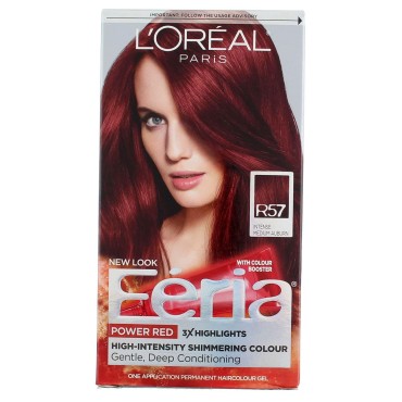 L'Oreal Paris Feria Permanent Haircolor, R57 Intense Medium Auburn 1 ea (Pack of 3)
