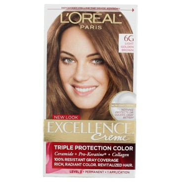 L'Oreal Paris Excellence Creme Triple Protection Hair Color -Light Golden Brown [6G] Pack of 5