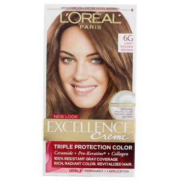 L'Oreal Paris Excellence Creme Triple Protection Hair Color -Light Golden Brown [6G] Pack of 12