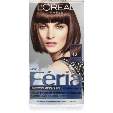 L'Oreal Paris Feria Multi-Faceted Shimmering Permanent Hair Color, 42 Chrome Plum (Dark Iridescent Brown), Pack of 1, Hair Dye