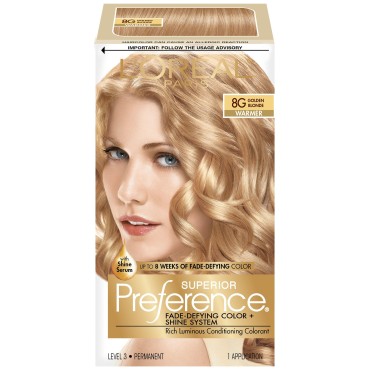 L'Oreal Paris Superior Preference Fade-Defying Color Plus Shine System, 8G Golden Blonde