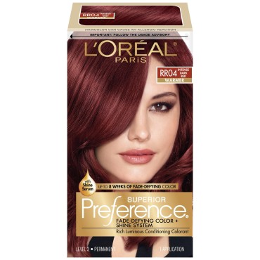 L'Oreal Paris Superior Preference Fade-Defying Color + Shine System, RR-04 Intense Dark Red (Packaging May Vary)