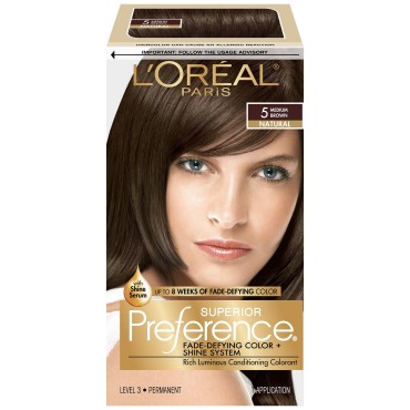 L'Oreal Paris Superior Preference Fade-Defying Color + Shine System, 5 Medium Brown (Packaging May Vary)