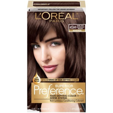 L'Oreal Paris Superior Preference Fade-Defying Color + Shine System, 4SM Dark Soft Mahogany Brown (Packaging May Vary)