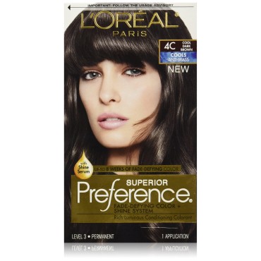 L'Oreal Paris Superior Preference Fade-Defying Color + Shine System, 4C Cool Dark Brown(Packaging May Vary)