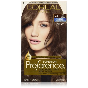 L'Oreal Paris Superior Preference Fade-Defying Color + Shine System, 6C Cool Light Brown(Packaging May Vary)