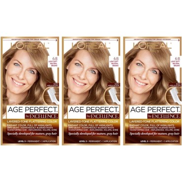 L'Oreal Paris Hair Color Age Perfect By Excellence Layered Tone Flattering Color, 6B Light, 3 Count