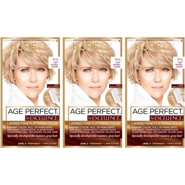 L'Oreal Paris Hair Color Age Perfect By Excellence Layered Tone Flattering Color, 9N Light, 3 Count