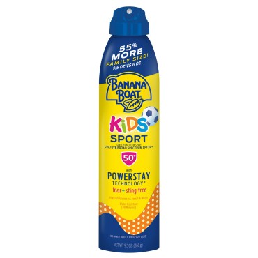 Banana Boat Kids Sport Sunscreen Spray SPF 50, 9.5oz | Kids Sunscreen, Kids Sunblock Spray, Oxybenzone Free Sunscreen for Kids, Spray Sunscreen SPF 50, Family Size Sunscreen, 9.5oz