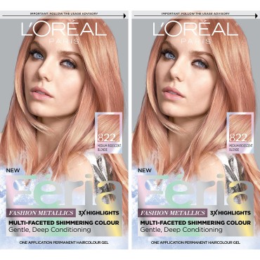 L'Oreal Paris Feria Multi-Faceted Shimmering Permanent Hair Color Hair Dye, Rose Gold (Pack of 2)