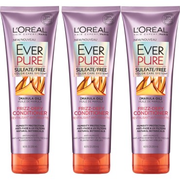 L'Oreal Paris Hair Care Everpure Sulfate Free Frizz-Defy Conditioner, 3 Count