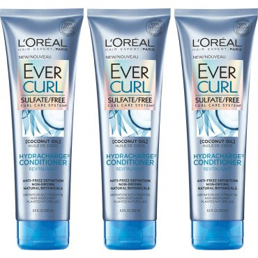 L'Oreal Paris Hair Care Evercurl Hydracharge Conditioner Sulfate Free, 3 Count